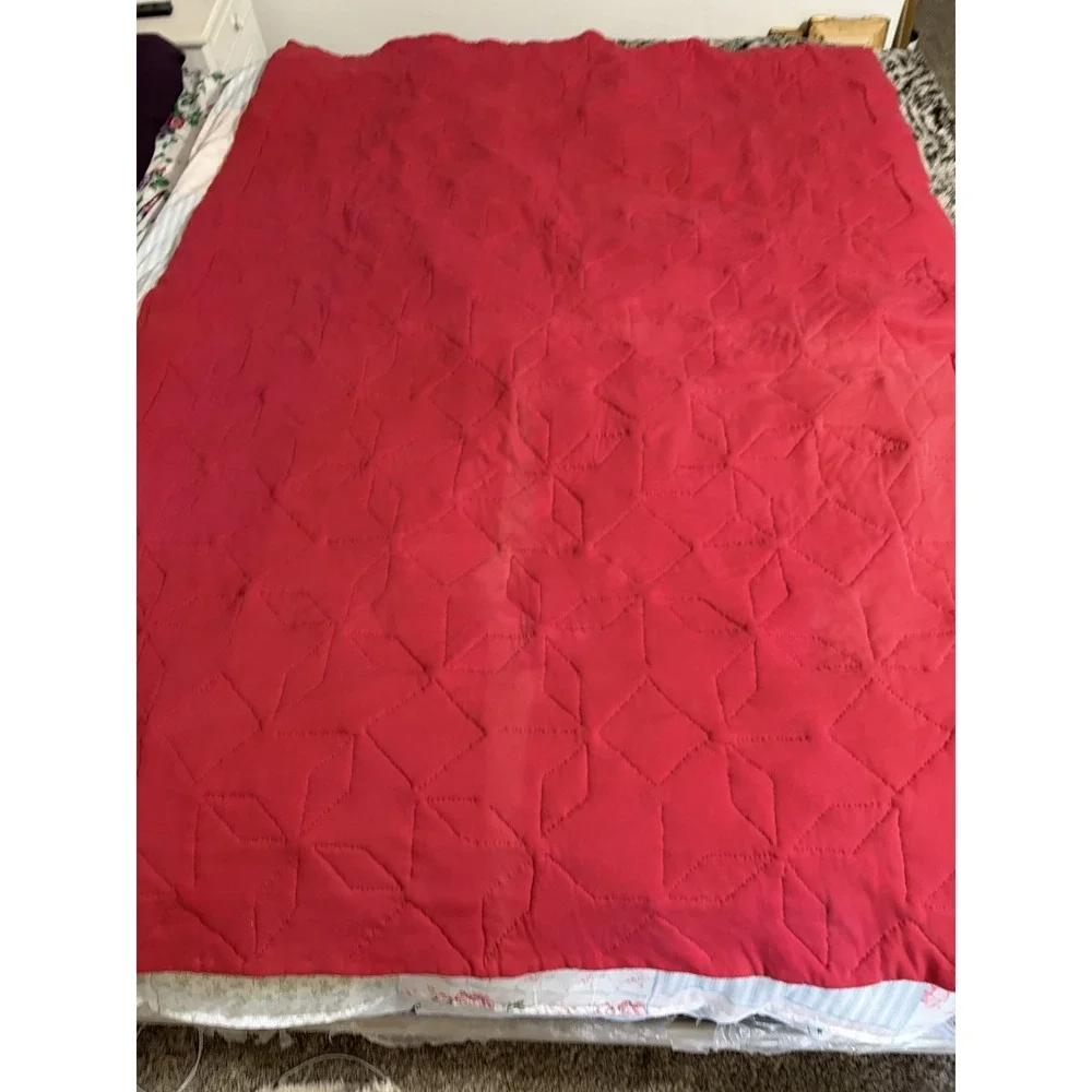Vintage Handmade Patchwork Puffy Star Faded, Color Flaws, Twin Quilt 74